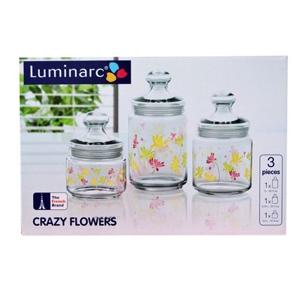 Набор банок Luminarc CRAZY FLOWERS д/сыпучих 0,5л, 0,75л, 1л (H9942)